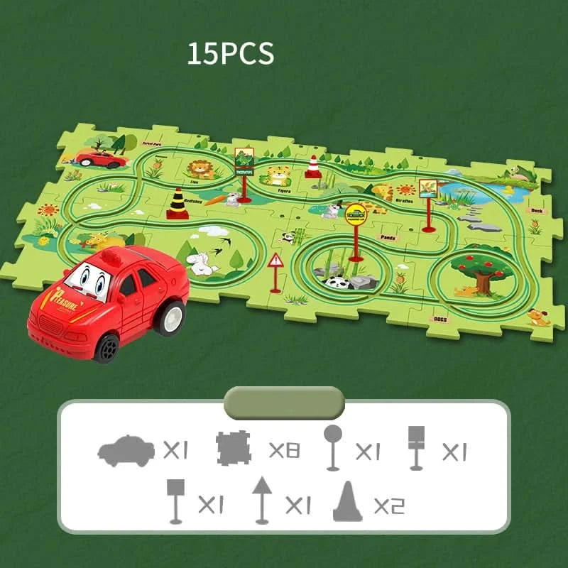 Educatieve circuitpuzzel met elektrische voertuigen 