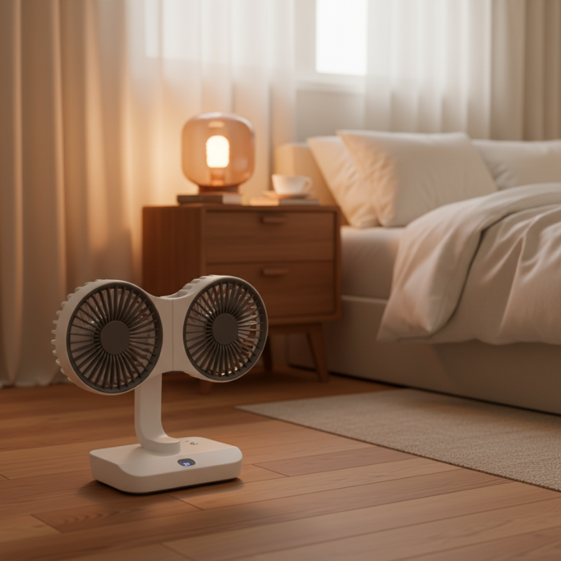 Nabíjateľný a nastaviteľný ventilátor s dvoma hlavami 