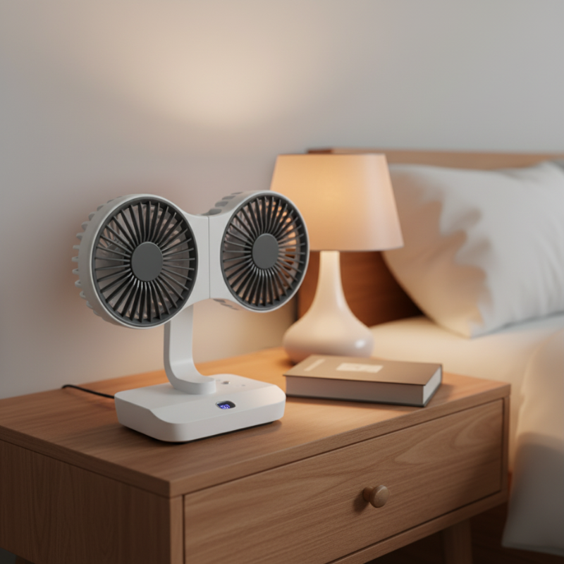 Nabíjateľný a nastaviteľný ventilátor s dvoma hlavami 
