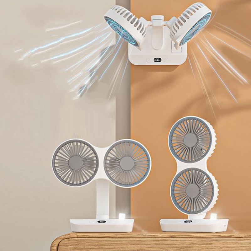 Nabíjateľný a nastaviteľný ventilátor s dvoma hlavami 