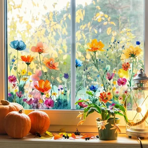 Pegatinas florales adhesivas para ventanas 