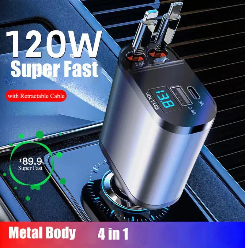 Chargeur voiture rapide avec double port USB intelligent 4-en-1